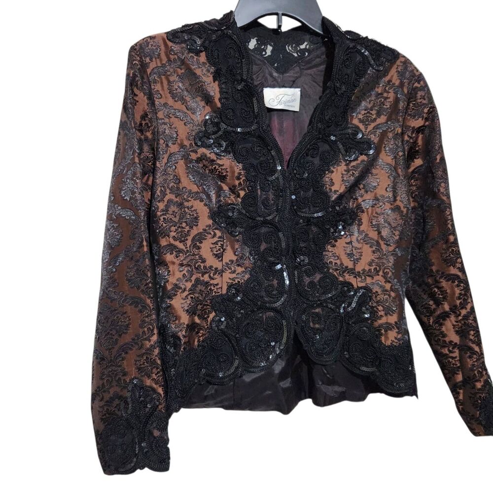 Farinae Collection Blazer Size 6 Brown/Black Embroidered Sequins